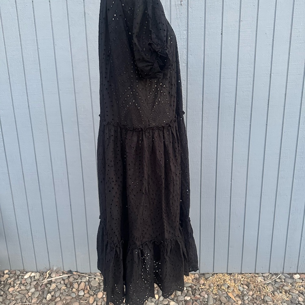 Black Eyelet Flounce Midi Dress - Picture 9 of 16